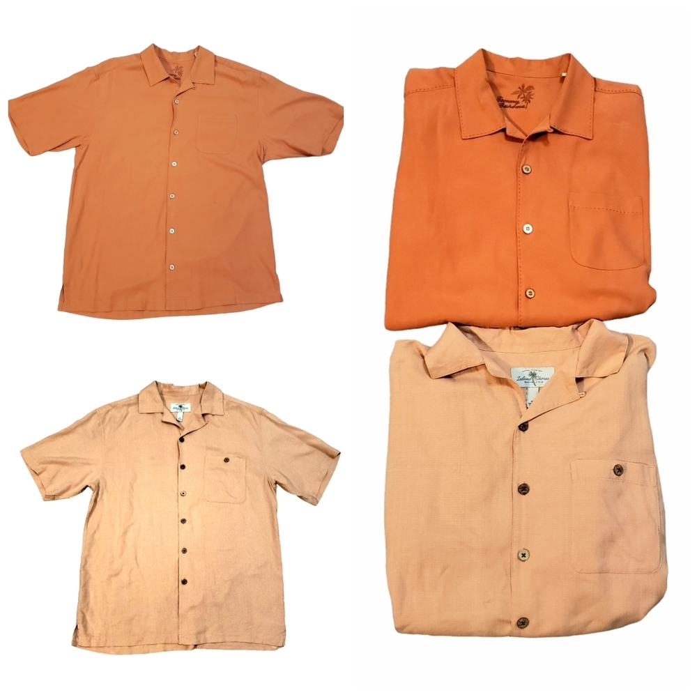 2 Washable Silk Button Up Collared Shirts Men M Island Shore Tommy Bahama Orange